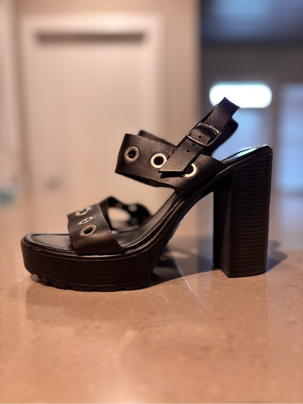 Charles David Black Platform Grommet Heels